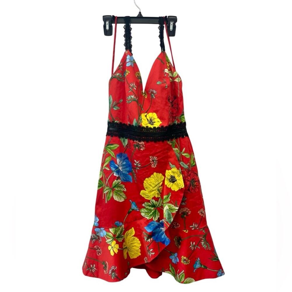 NWT Alice + Olivia Kirby Red Floral Ruffle Dress Size 4 - Picture 5 of 8